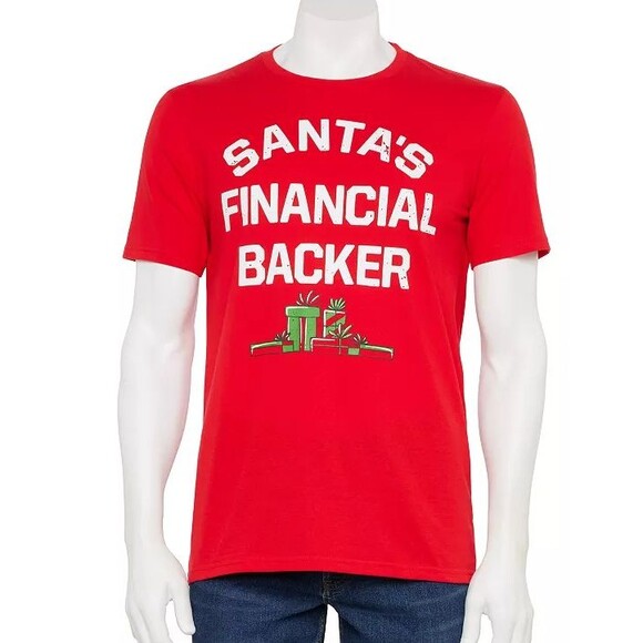Men's XXL T-shirt Santa's Financial Backer Crew neck Short Sleeve Red NEW - Picture 1 of 1